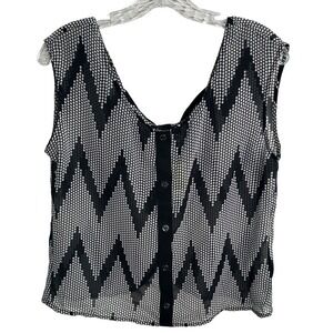 Heartsoul Womens Tank Top Medium Black White Polka Dot Chevron Bow Back Sheer